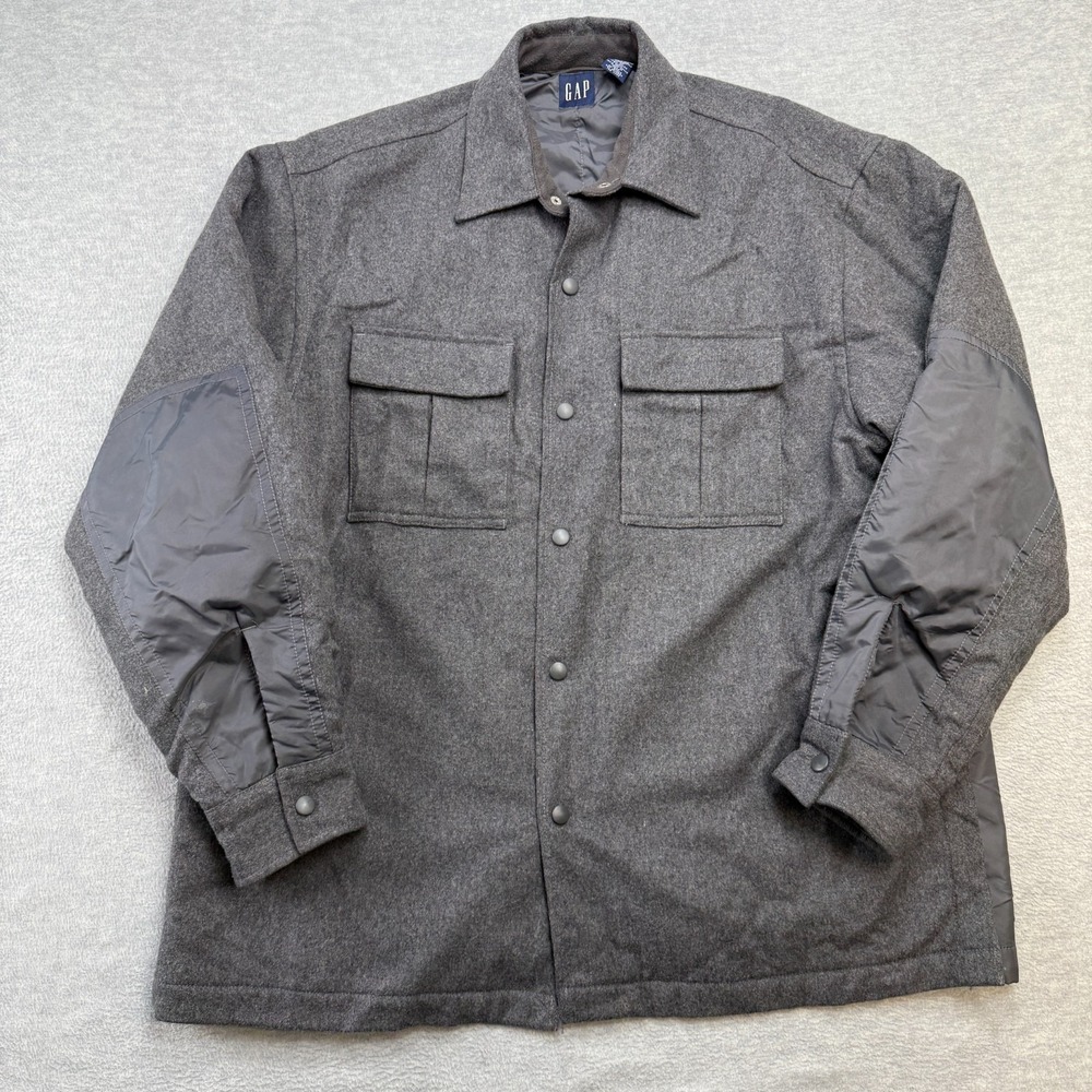 Vintage Gap Shirt Jacket Mens Medium Gray Wool Insulted Shacket Overshirt Y2K